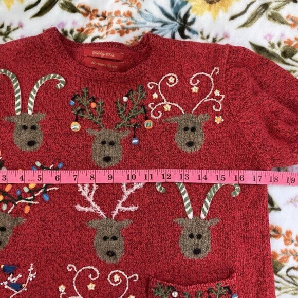 Vintage Northern Isles Sweater Christmas Reindeer 2004 Y2K Knit Beaded Xmas - Picture 6 of 9